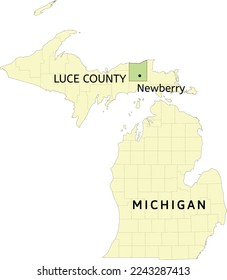 Luce County und Dorf Newberry in Michigan State Map