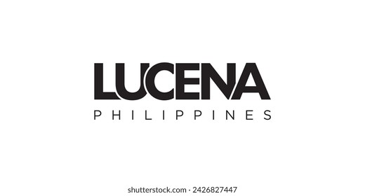 Lucena auf den Philippinen Emblem für Druck und Web. Design-Features geometrischer Stil, Vektor-Illustration mit Fettschrift in moderner Schrift. Grafischer Slogan Schriftzug isoliert auf weißem Hintergrund.