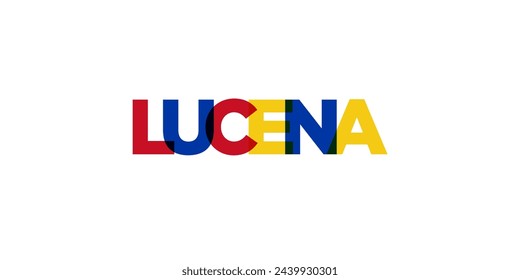 Lucena in the Philippines emblem for print and web. Design features geometric style, vector illustration with bold typography in modern font. Graphic slogan lettering isolated on white background.