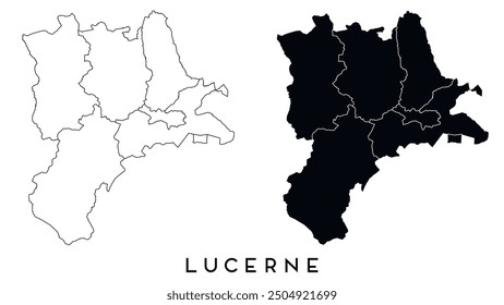 Lucerne map of regions districts vector black on white and outline