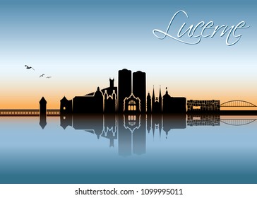 Lucerne skyline - Luzern, Switzerland - vector illustration