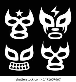 Lucha Libre faces vector design, luchador or luchadora graphics - Mexican wrestling traditinonal male and female mask set. Vector icons collection - wrestling fights masks popular in Mexico in white o