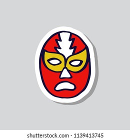 Lucha Libre, Luchador Mexican Wrestling Mask Doodle Sticker Icon