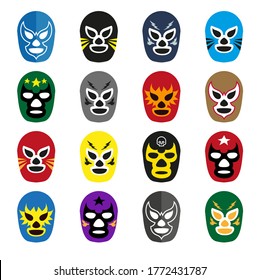 Lucha libre, luchador mexican wrestling masks icons . set of Traditional Mexican lucha libre fighter mask . blue demon in white background