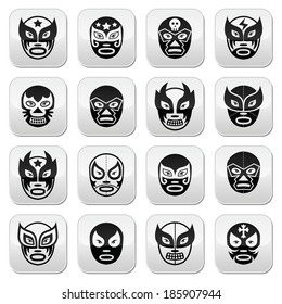 Lucha libre, luchador Mexican wrestling black masks buttons