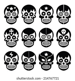 Lucha Libre - Mexican sugar skull masks black icons   