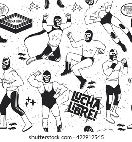 Lucha Libre Seamless Pattern. Lucha Libre Luchadores Heroes. Mexican Wrestler Night.