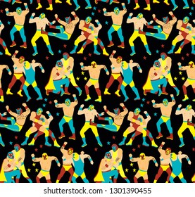 Lucha Libre Seamless Pattern.Luchadores Heroes. Mexican Wrestler Night. 