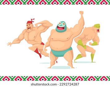 Lucha libre. strong mexican characters fighters. Vector cartoon people