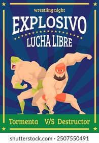 lucha libre. traditional mexican fighters on poster invitation to lucha libre performance