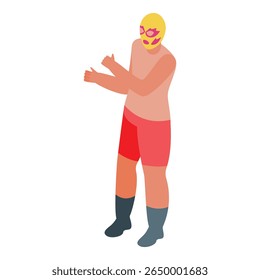 Lucha libre wrestler wearing a colorful mask is making a fighting stance during a wrestling match