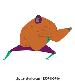 Lucha libre, wrestling. Mexican fighter, wrestler shirtless and wearing a purple/green mask. Vector illustration on white background. Flat design.