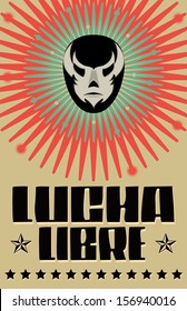 Lucha Libre - wrestling  spanish text - Mexican wrestler mask - poster