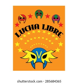 Lucha Libre - wrestling  spanish text - Mexican wrestler mask - poster