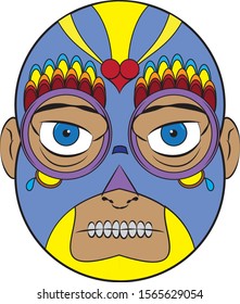 luchador with a colorfull mask illustration