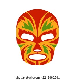 Luchador fighter mask template. Wrestling suit item with yellow red mexican tracery for extreme libre vector sport