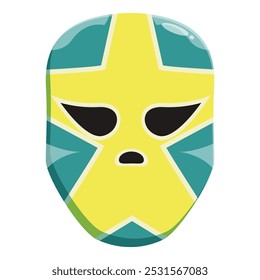 Luchador mask representing mexican wrestling culture, featuring a vibrant yellow star design