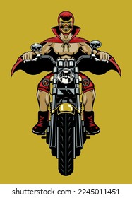 Luchador Wrestler Riding the Motorcycle