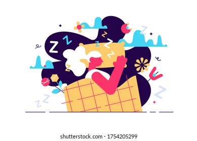 Lucid dreaming vector illustration. Flat tiny sleep control persons concept. Abstract night alternative REM state. Supernatural experience when soul left body. Physiological wakefulness condition.