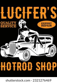 Lucifer's hot rod shop vector art design, eps file. design file for t-shirt. SVG, EPS cuttable design file svg