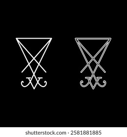 Lucifer's sign seal Satan Lucifer symbol set icon white color vector illustration image solid fill outline contour line thin flat style