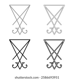 Lucifer's sign seal Satan Lucifer symbol set icon grey black color vector illustration image solid fill outline contour line thin flat style