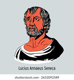 Lúcio Anneu Sêneca foi um filósofo, poeta e estadista romano. Ele foi o tutor de Nero e um dos maiores expoentes do estoicismo. Ilustração de vetor desenhada à mão