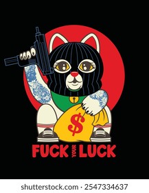 LUCK CAT VINTAGE CARTOON ILLUSTRATION
