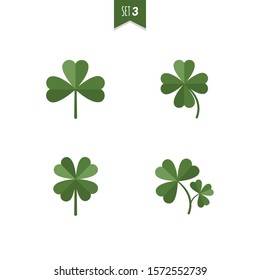 Luck clover leaves vector set isolated on white background. Four and three leaf clover
