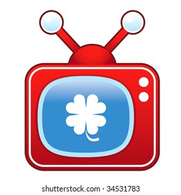 Luck four leaf clover or St. Patrick's Day icon on retro television set