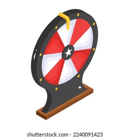 Luck game, isometric icon of spin wheel 