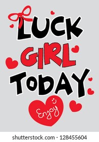 luck girl today / T-shirt graphics / cute cartoon characters / cute graphics for kids / Book illustrations / textile graphic