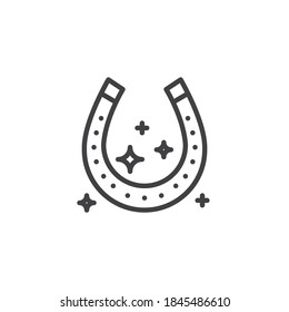 Luck horseshoe line icon. linear style sign for mobile concept and web design. Horseshoe with magic stars outline vector icon. Symbol, logo illustration. Vector graphics