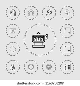 Luck icon. collection of 13 luck outline icons such as slot machine, horseshoe, dice, casino boy, clover, clover, spades, roulette. editable luck icons for web and mobile.
