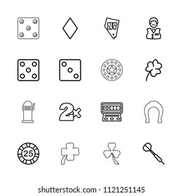 Luck icon. collection of 16 luck outline icons such as clover, diamonds, 25 casino chip, dice, casino bet, slot machine, vegas, dart. editable luck icons for web and mobile.
