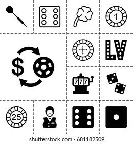 Luck icon. set of 13 filled and outline luck icons such as slot machine, casino chip and money, dice, casino boy, vegas, dart, roulette, clover