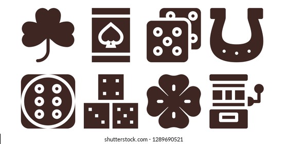  luck icon set. 8 filled luck icons. Simple modern icons about  - Dice, Clover, Online gambling, Slot machine, Horseshoe