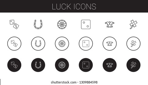 luck icons set. Collection of luck with dice, horseshoe, roulette, joker, clover. Editable and scalable luck icons.