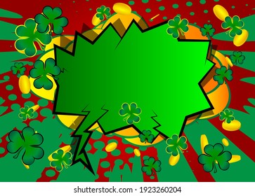 Luck related comic book background, banner, template, poster. Cartoon style explosion background with clover. Space for your text.