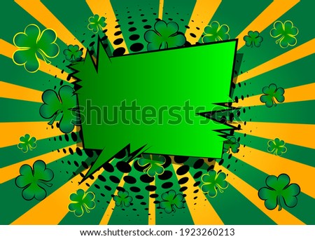 Luck related comic book background, banner, template, poster. Cartoon style explosion background with clover. Space for your text.