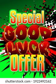 Luck related comic book style sale, discount poster, banner, template. Cartoon style explosion background. Special offer.