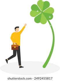 Luck for success, blessing for job opportunity, luck or opportunity, luck or happiness concept, lucky businesswoman holding lucky clover leaf.