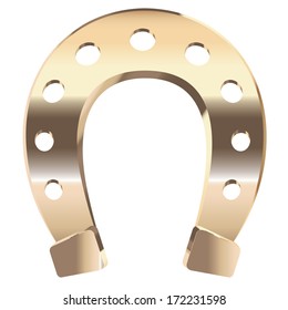 Luck symbol, gold horseshoe on white background.