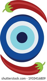 Luck-Talisman-Objekte: Böses Auge und Pfeffer.