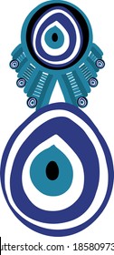 Luck talisman objects: Horseshoe, Hamsa Hand of Fatima, Evil Eye and clover.