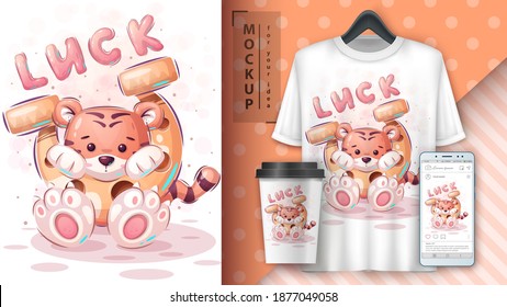 Luck tiger - poster and merchandising. Vector eps 10