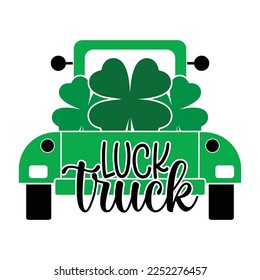 Luck Truck Saint Patrick Day Decoración. Hoja De Vestido Y Sombrero Verde. Afiche de tipografía en el Día de San Marcos