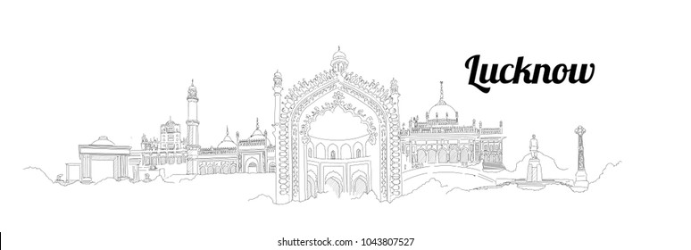 LUCKNOW city vector panoramic hand drawing illustration