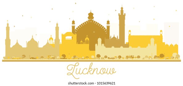 Lucknow India City Skyline Golden Silhouette. Vector Illustration. Simple Flat Concept for Tourism Presentation, Banner, Placard or Web Site. Lucknow Cityscape with Landmarks.