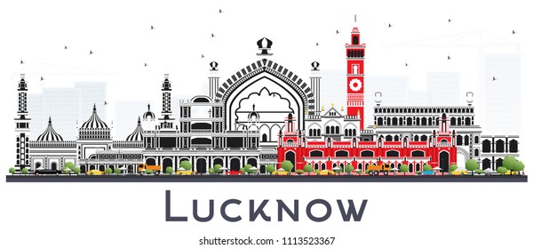 Lucknow India City Skyline with Gray Buildings Isolated on White. Vector Illustration. Business Travel and Tourism Concept with Modern Architecture. Lucknow Cityscape with Landmarks.